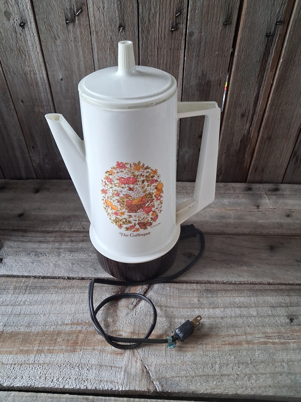Vintage Robeson The Coffeepot Electric Percolator Floral Basket